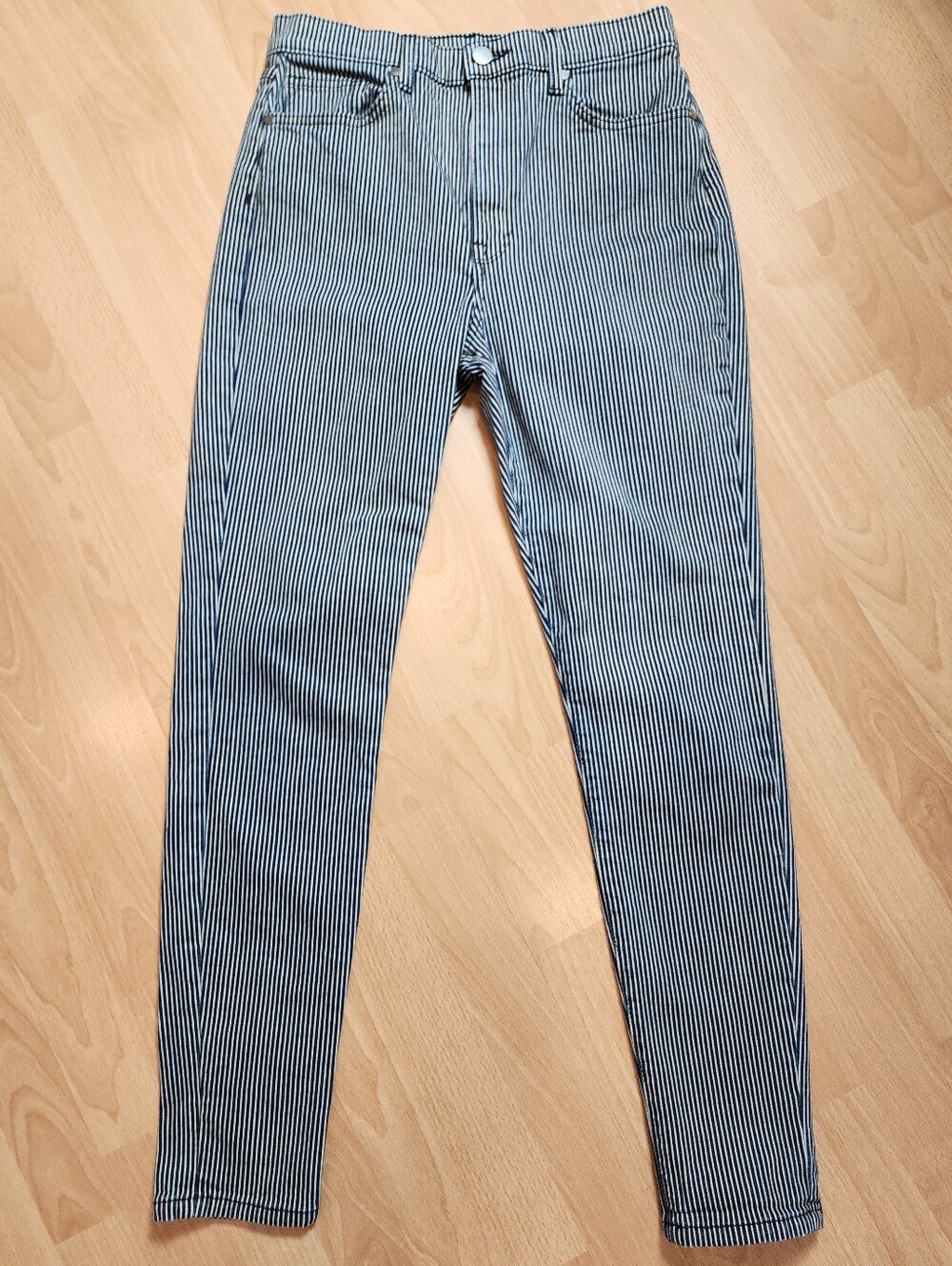 BLDWN Navy Blue White Stripe Skinny Jeans High Rise Women's Size 28 (6) Baldwin